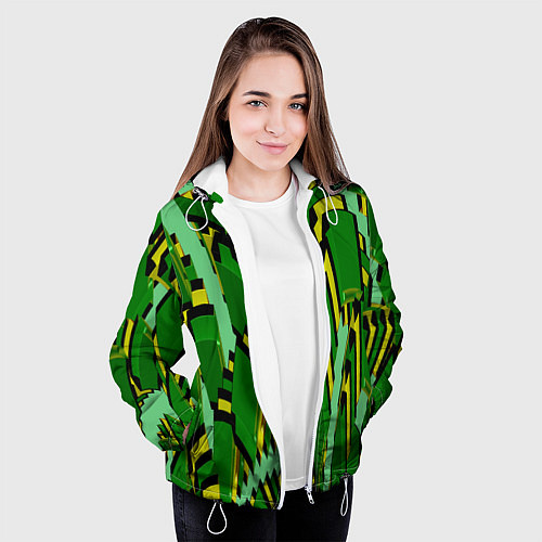 Женская куртка Зеленая псевдокамуфляжная геометрия / 3D-Белый – фото 3