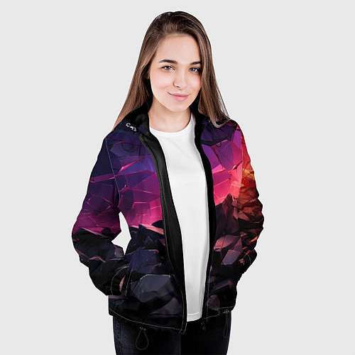 Женская куртка Темные фиолетовые камни текстура / 3D-Черный – фото 3