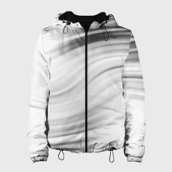 Куртка с капюшоном женская Бело-серый абстрактный узор дымчатый, цвет: 3D-черный