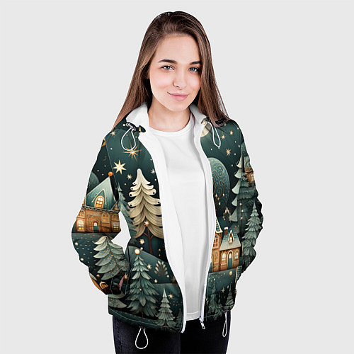 Женская куртка Снежная деревня в праздничном наряде / 3D-Белый – фото 3