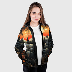 Куртка с капюшоном женская Зимний лес в ожидании праздника, цвет: 3D-черный — фото 2