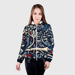 Куртка с капюшоном женская Новогодние снегири на ветках, цвет: 3D-белый — фото 2
