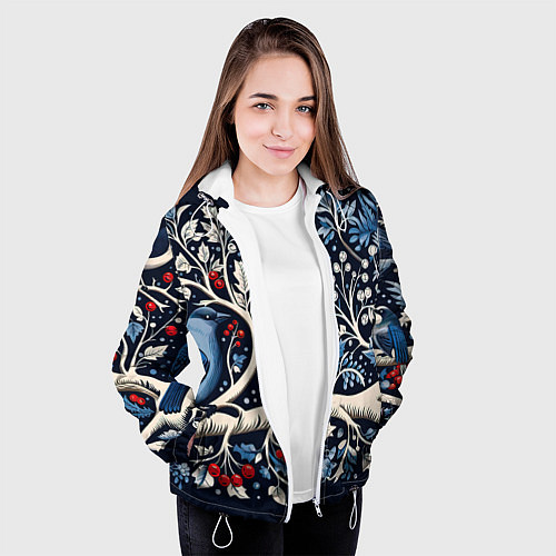 Женская куртка Новогодние снегири на ветках / 3D-Белый – фото 3