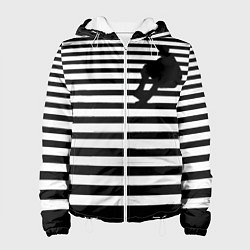 Куртка с капюшоном женская Силуэт на чёрно белом полосы, цвет: 3D-белый