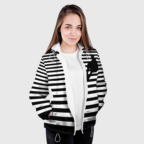 Женская куртка Силуэт на чёрно белом полосы / 3D-Белый – фото 3