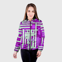 Куртка с капюшоном женская Полосы на фиолетовом фоне, цвет: 3D-черный — фото 2