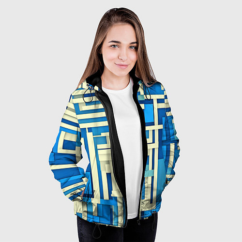 Женская куртка Полосы на синем фоне / 3D-Черный – фото 3