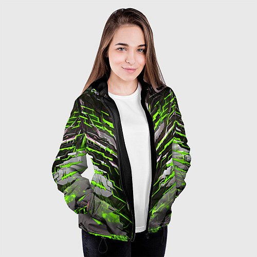 Женская куртка Киберпанк доспех зелёный / 3D-Черный – фото 3