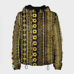Куртка с капюшоном женская Африканские узоры жёлтый на чёрном, цвет: 3D-черный