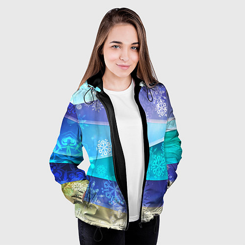 Женская куртка Абстрактный синий волнистый фон со снежинками / 3D-Черный – фото 3