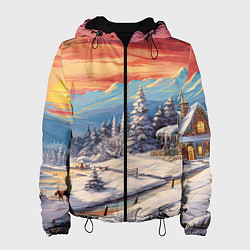 Куртка с капюшоном женская Северное сияние веселья, цвет: 3D-черный