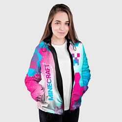 Куртка с капюшоном женская Minecraft neon gradient style вертикально, цвет: 3D-черный — фото 2