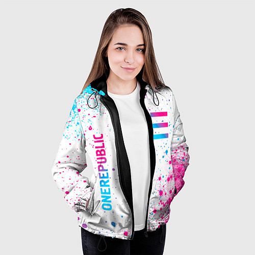 Женская куртка OneRepublic neon gradient style вертикально / 3D-Черный – фото 3