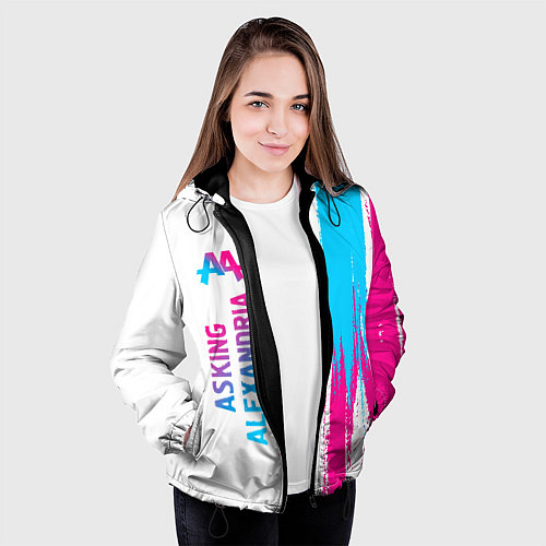 Женская куртка Asking Alexandria neon gradient style по-вертикали / 3D-Черный – фото 3