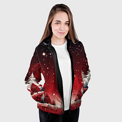 Куртка с капюшоном женская Зимний берег реки с деревьями и льдом, цвет: 3D-черный — фото 2