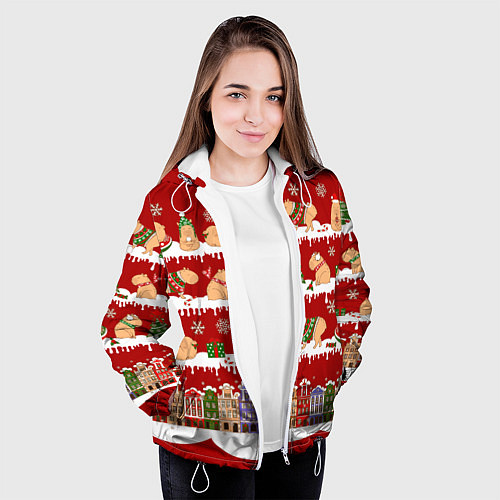 Женская куртка Капибара с семьей на Новый год / 3D-Белый – фото 3