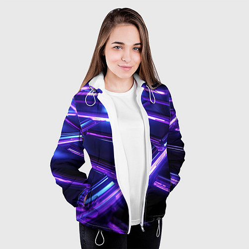 Женская куртка Фиолетовые неоновые плиты / 3D-Белый – фото 3