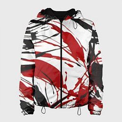 Куртка с капюшоном женская Чёрные и красные брызги на белом фоне, цвет: 3D-черный