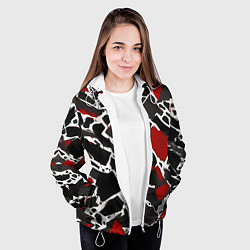 Куртка с капюшоном женская Кляксы чёрные и красные, цвет: 3D-белый — фото 2