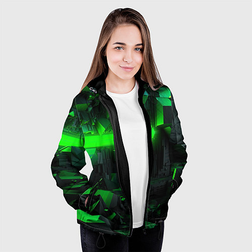 Женская куртка Симметрия зеленых теней / 3D-Черный – фото 3
