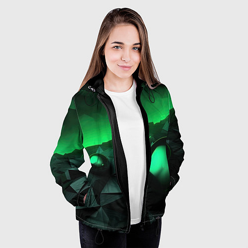 Женская куртка Асимметрия растительного узора / 3D-Черный – фото 3