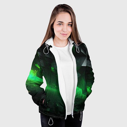 Женская куртка Асимметрия зеленого узора / 3D-Белый – фото 3