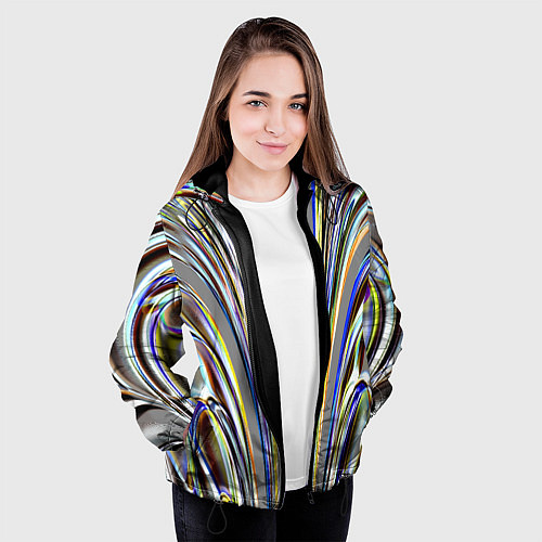 Женская куртка Струйчатый перламутровый узор / 3D-Черный – фото 3