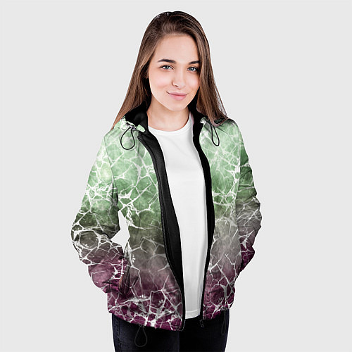Женская куртка Абстракция - spider web on purple-green background / 3D-Черный – фото 3