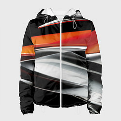Куртка с капюшоном женская Оранжевая и металлическая абстракция, цвет: 3D-белый