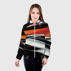 Куртка с капюшоном женская Оранжевая и металлическая абстракция, цвет: 3D-белый — фото 2