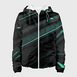 Куртка с капюшоном женская Черные объемные полосы с бирюзовой абстракцией, цвет: 3D-белый
