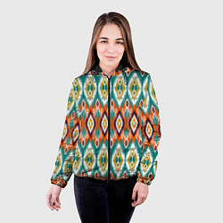 Куртка с капюшоном женская Орнамент икат - имитация аткласной ткани, цвет: 3D-черный — фото 2
