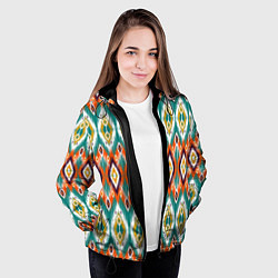 Куртка с капюшоном женская Орнамент икат - имитация аткласной ткани, цвет: 3D-черный — фото 2