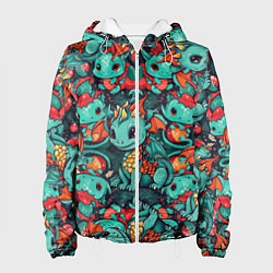 Куртка с капюшоном женская Драконы с ёлками, цвет: 3D-белый