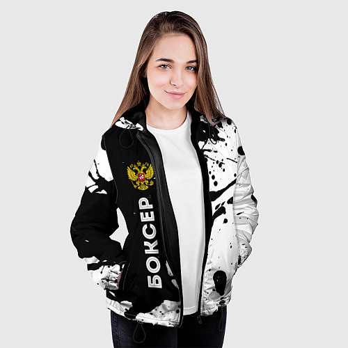 Женская куртка Боксер из России и герб РФ по-вертикали / 3D-Черный – фото 3
