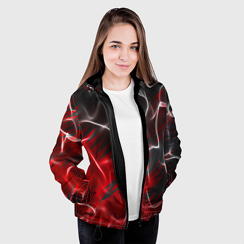 Женская куртка Дым и красные текстуры / 3D-Черный – фото 3
