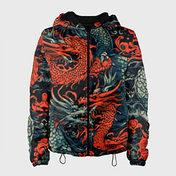 Куртка с капюшоном женская Красный и серый дракон, цвет: 3D-черный