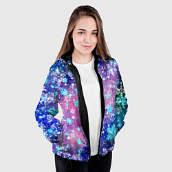 Куртка с капюшоном женская Снежинки - морозный паттерн, цвет: 3D-черный — фото 2