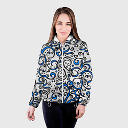 Куртка с капюшоном женская Синие кружевные узоры, цвет: 3D-белый — фото 2