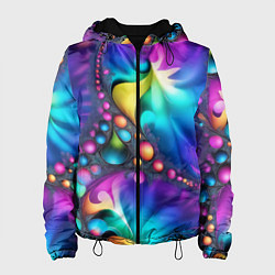 Куртка с капюшоном женская Розово синий фрактал, цвет: 3D-черный
