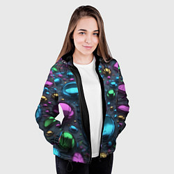 Куртка с капюшоном женская Абстрактция с разноцветными металлическими овалами, цвет: 3D-черный — фото 2