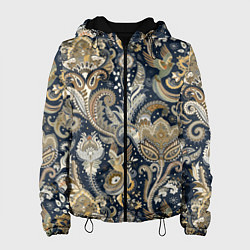 Куртка с капюшоном женская Индийские этнические узоры пейсли, цвет: 3D-черный
