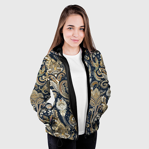 Женская куртка Индийские этнические узоры пейсли / 3D-Черный – фото 3