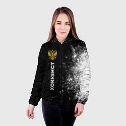 Куртка с капюшоном женская Хоккеист из России и герб РФ по-вертикали, цвет: 3D-черный — фото 2