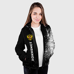Куртка с капюшоном женская Хоккеист из России и герб РФ по-вертикали, цвет: 3D-черный — фото 2