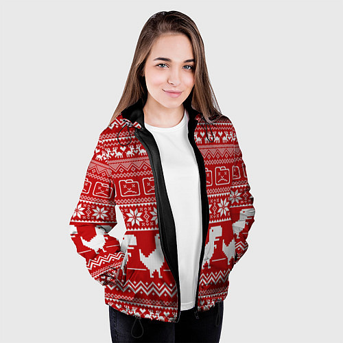 Женская куртка Динозаврик гугл хром - красный / 3D-Черный – фото 3