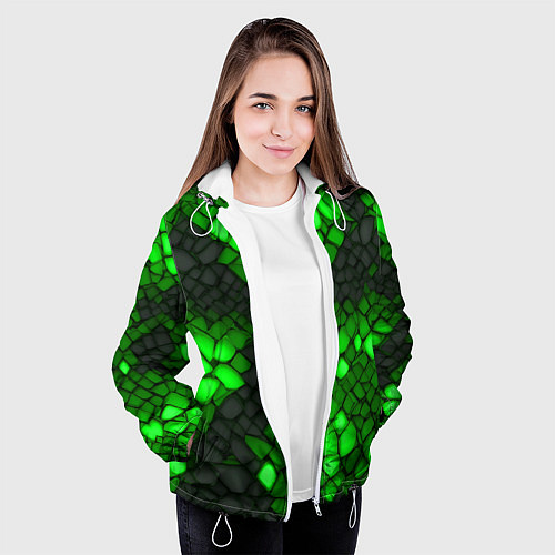 Женская куртка Зелёный трескающийся камень / 3D-Белый – фото 3