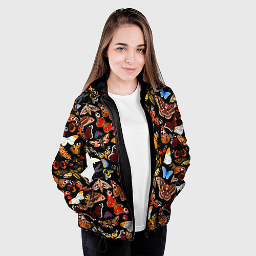 Женская куртка Разноцветные тропические бабочки / 3D-Черный – фото 3