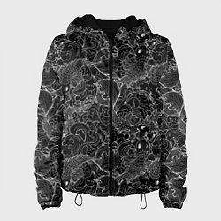 Куртка с капюшоном женская Бойцовые рыбки на волнах, цвет: 3D-черный