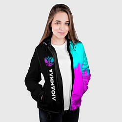 Куртка с капюшоном женская Людмила и неоновый герб России по-вертикали, цвет: 3D-черный — фото 2